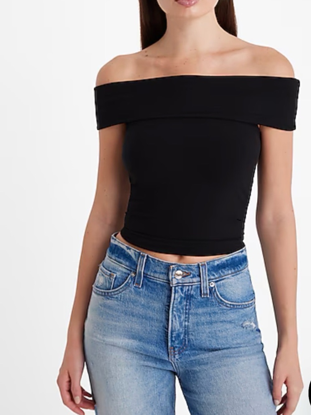 Express Black Off-Shoulder Cropped Camisole
